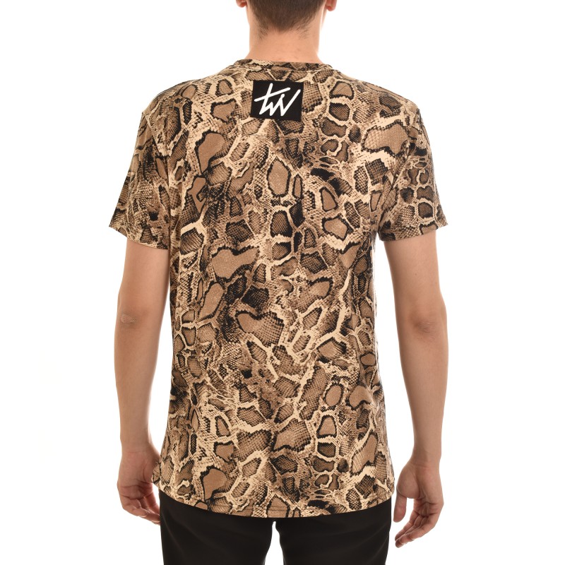 Twin Black Croc Print & Back Patch T-Shirt-Beige Twin Black Croc Print & Back Patch T-Shirt-Beige
