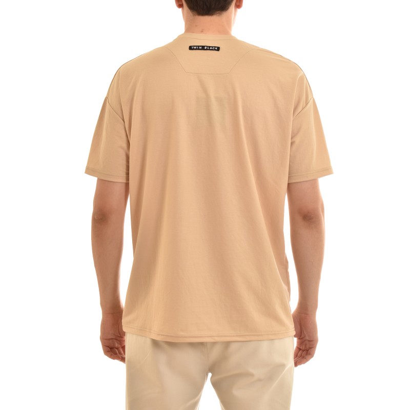 Twin Black Micropattern T-Shirt In Relaxed Fit-Beige Twin Black Micropattern T-Shirt In Relaxed Fit-Beige