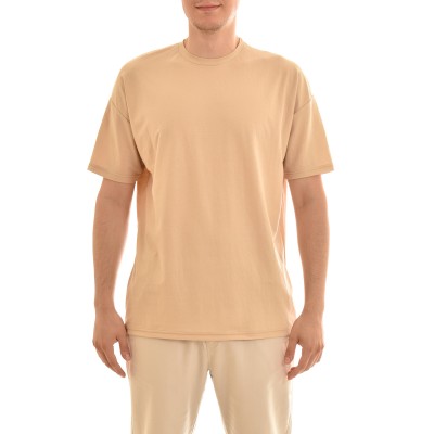 Twin Black Micropattern T-Shirt In Relaxed Fit-Beige