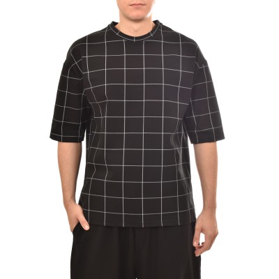 Twin Black Stripe Patterned T-Shirt In Relaxed Fit-Black