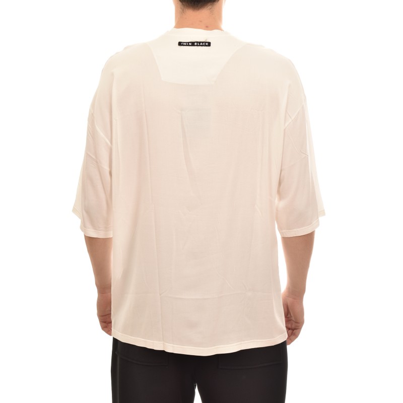 Twin Black Plain Relaxed Fit Crewneck T-Shirt-Off White