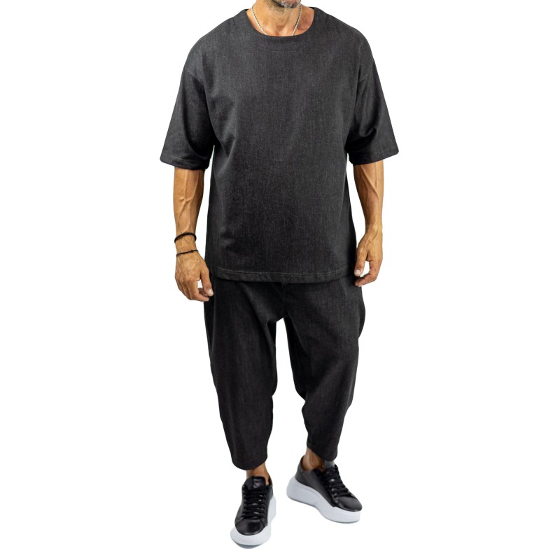 Twin Black T-Shirt Denim Effect-Black