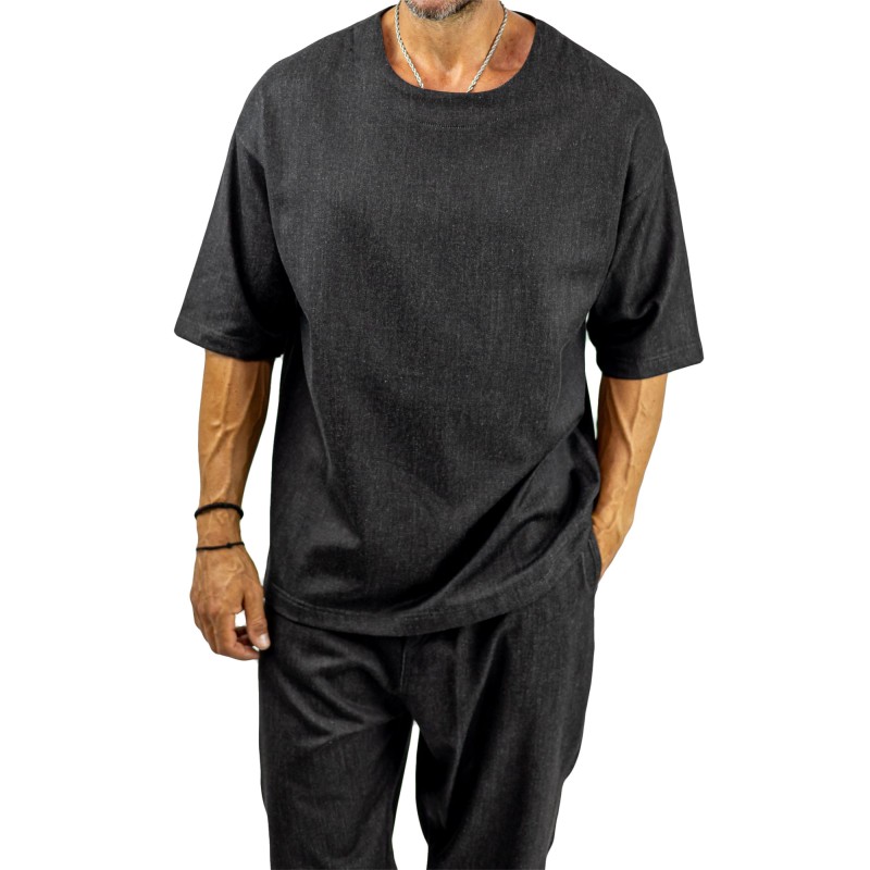 Twin Black T-Shirt Denim Effect-Black