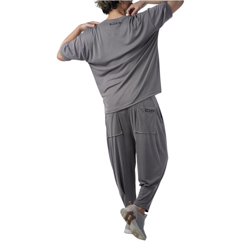 Twin Black T-Shirt Oversized Rib-Grey Twin Black T-Shirt Oversized Rib-Grey