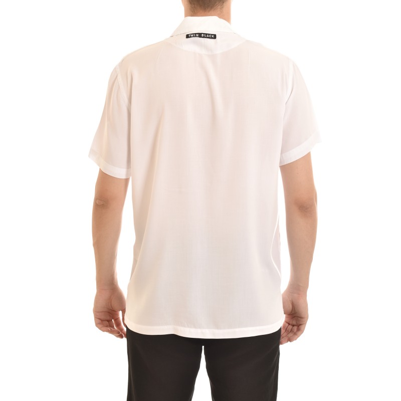 Twin Black Short Sleeved Button Up Shirt-White Twin Black Short Sleeved Button Up Shirt-White