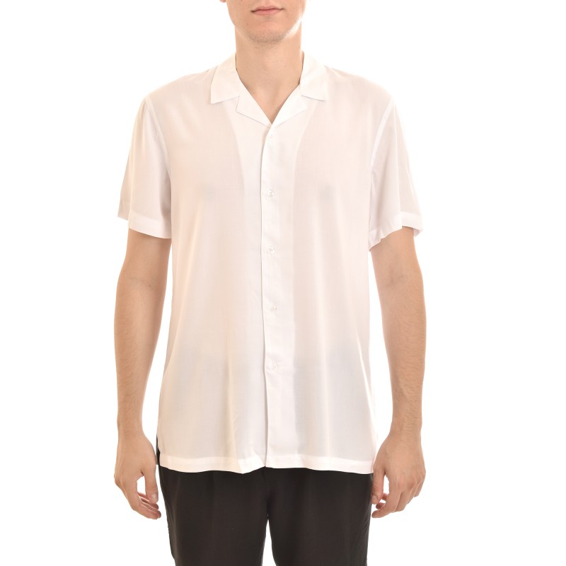 Twin Black Short Sleeved Button Up Shirt-White Twin Black Short Sleeved Button Up Shirt-White