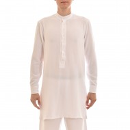 Twin Black Mao Semi Button-Up Long Shirt-White