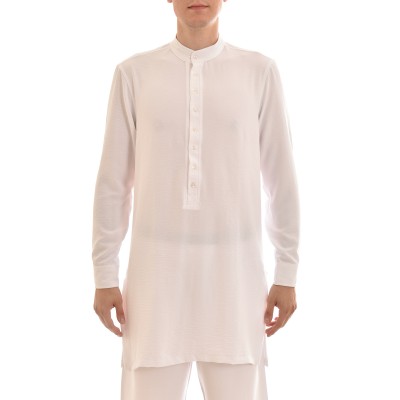 Twin Black Mao Semi Button-Up Long Shirt-White