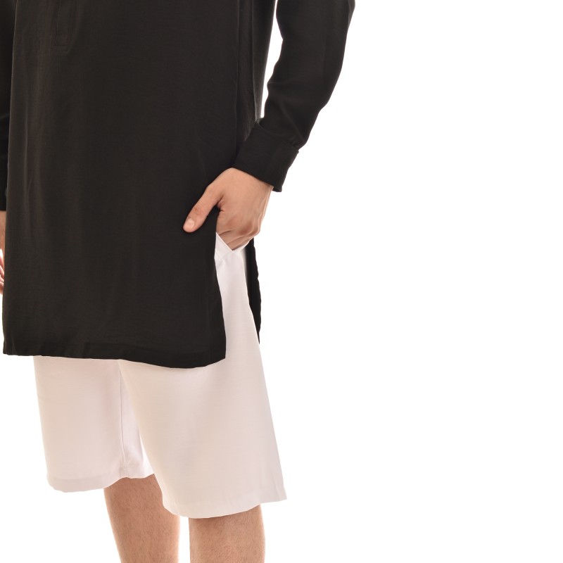 Twin Black Mao Semi Button-Up Long Shirt-Black Twin Black Mao Semi Button-Up Long Shirt-Black