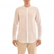 Twin Black Mao Collar Shirt With Hidden Buttonline-White