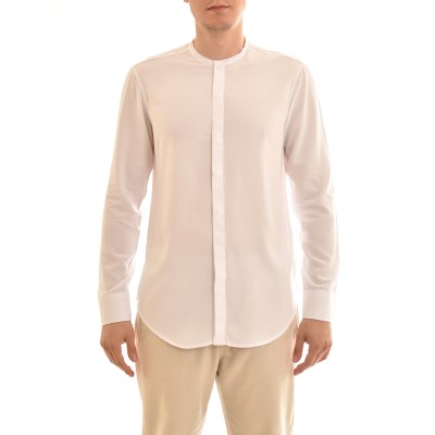 Twin Black Mao Collar Shirt With Hidden Buttonline-White