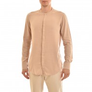 Twin Black Mao Collar Shirt With Hidden Buttonline-Beige