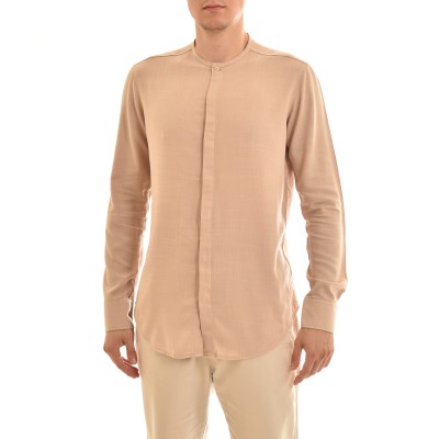 Twin Black Mao Collar Shirt With Hidden Buttonline-Beige
