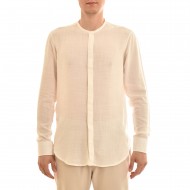 Twin Black Mao Collar Shirt With Hidden Buttonline-Natural