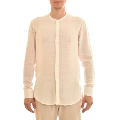 Twin Black Mao Collar Shirt With Hidden Buttonline-Natural