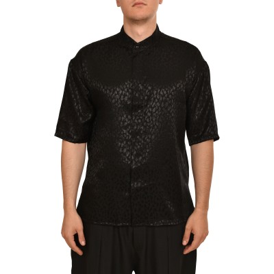Twin Black Mao Collar Shirt In Animal Print-Black Cheetah