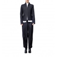 Lotus Eaters Blazer Pleated Pattern Zip Up-Black