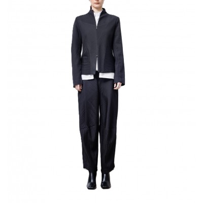 Lotus Eaters Blazer Pleated Pattern Zip Up-Black