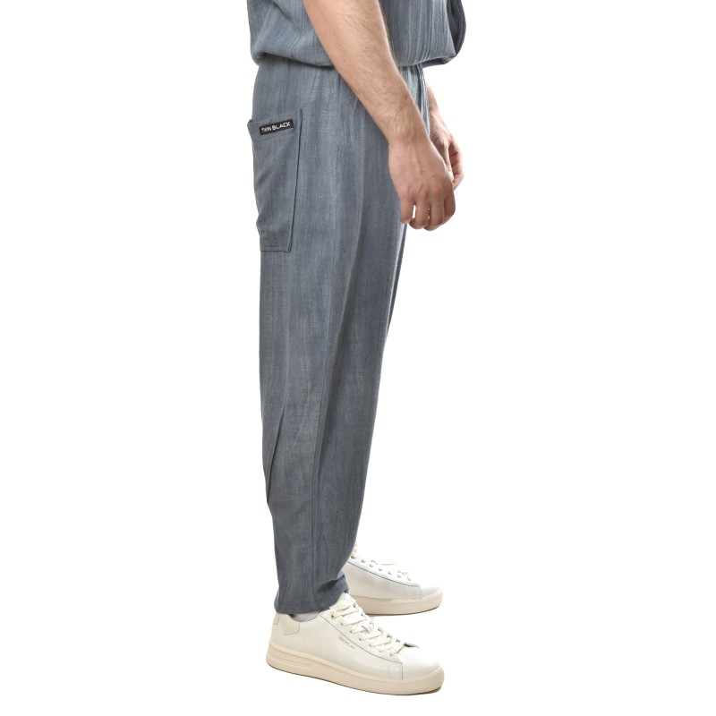 Twin Black Trousers Relaxed Fit Linen Denim-Blue