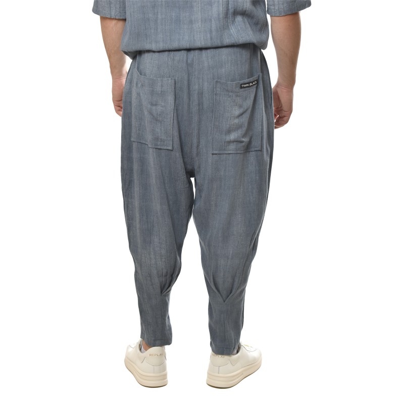 Twin Black Trousers Relaxed Fit Linen Denim-Blue