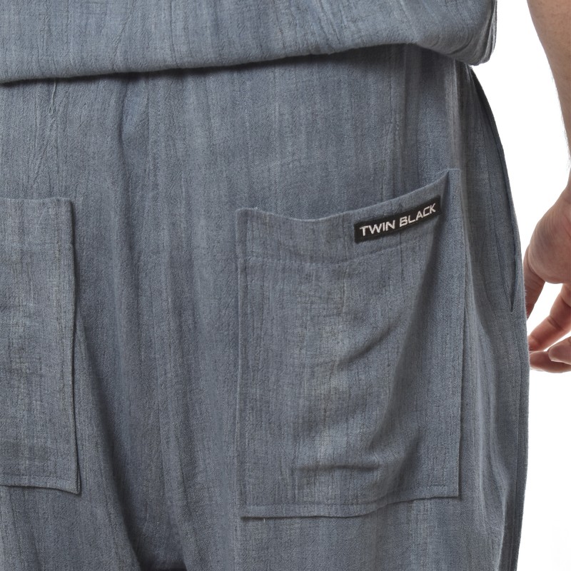 Twin Black Trousers Relaxed Fit Linen Denim-Blue