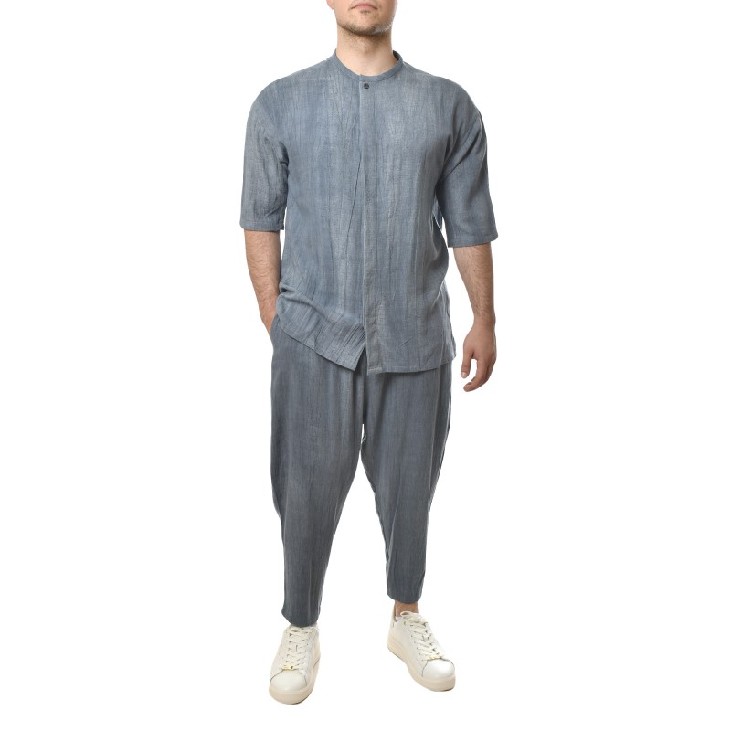 Twin Black Trousers Relaxed Fit Linen Denim-Blue