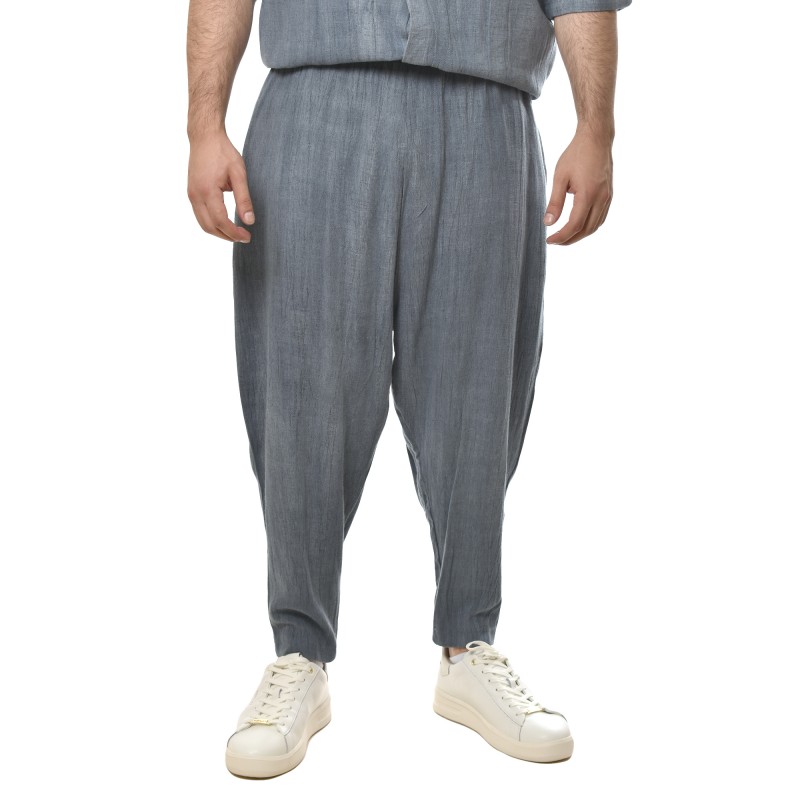 Twin Black Trousers Relaxed Fit Linen Denim-Blue