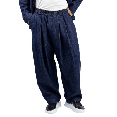 Twin Black Trousers Denim Loose Fit-Denim Blue