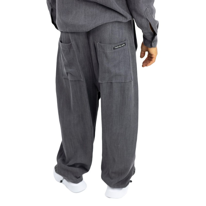 Twin Black Trousers Loose Fit Denim-Dark Grey