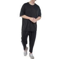 Twin Black Trousers Elastic Waist Rib-Black