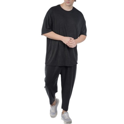 Twin Black Trousers Elastic Waist Rib-Black