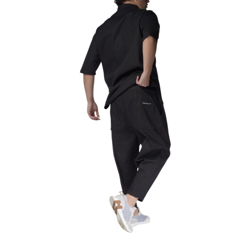 Twin Black Trousers Elastic Waist Loose Linen-Black Twin Black Trousers Elastic Waist Loose Linen-Black