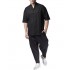 Twin Black Trousers Elastic Waist Loose Linen-Black