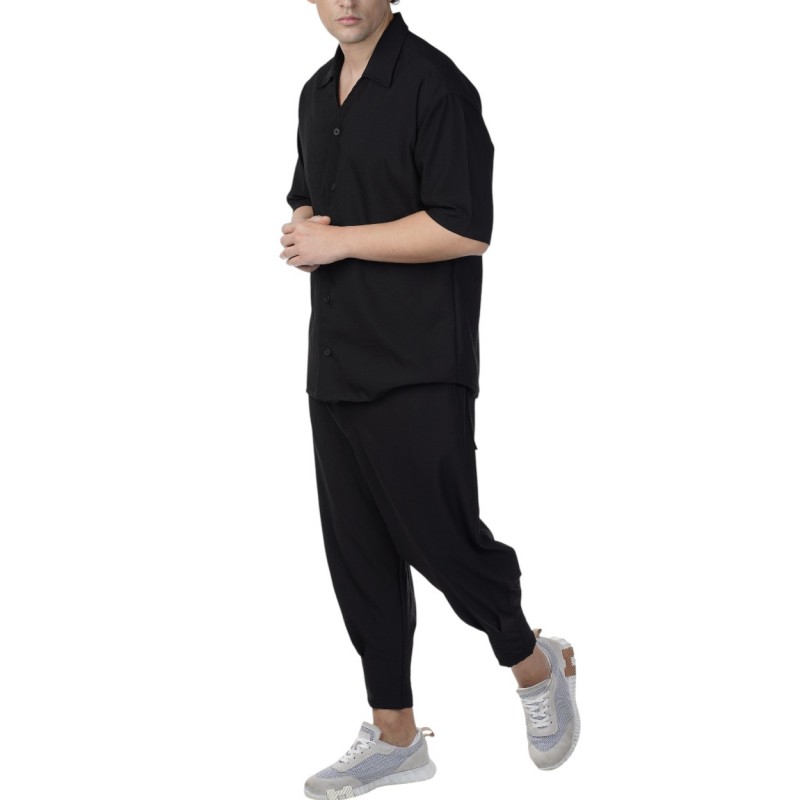 Twin Black Trousers Straight Leg Finish-Black