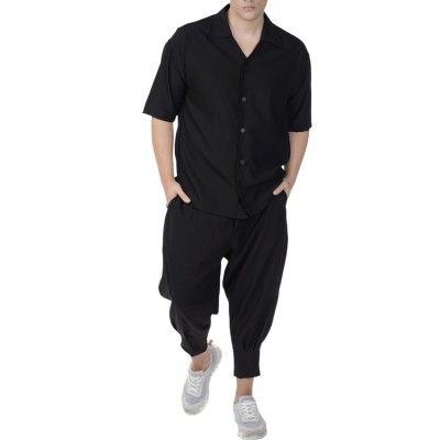 Twin Black Trousers Straight Leg Finish-Black