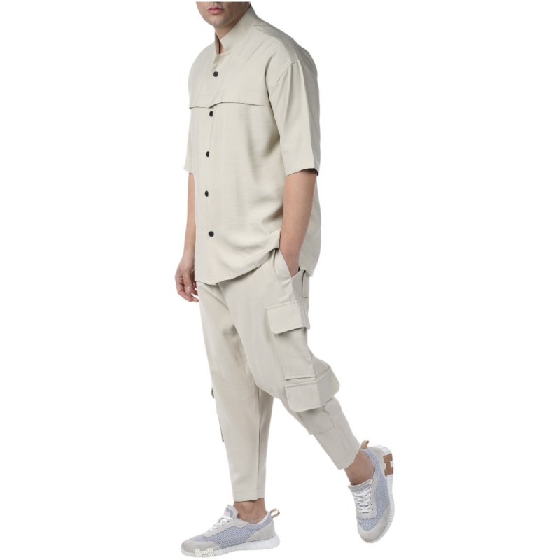 Twin Black Trousers Cargo Style Flap Pockets-Beige Twin Black Trousers Cargo Style Flap Pockets-Beige