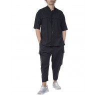 Twin Black Trousers Cargo Style Flap Pockets-Black