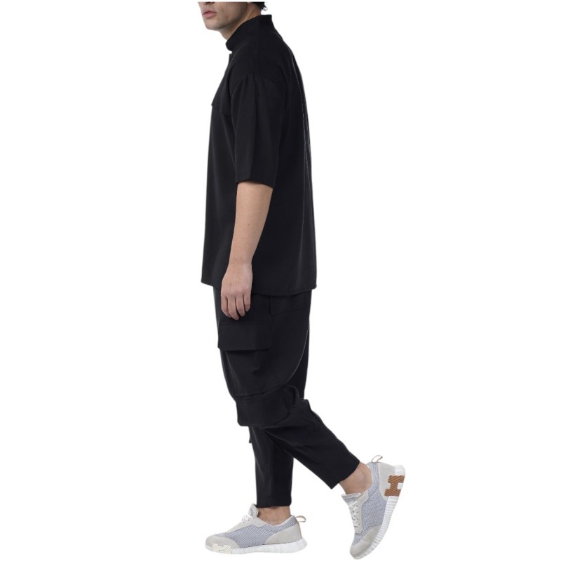 Twin Black Trousers Cargo Style Flap Pockets-Black Twin Black Trousers Cargo Style Flap Pockets-Black