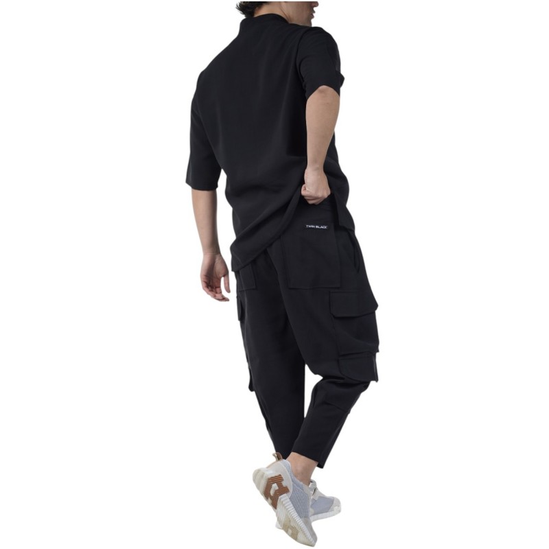 Twin Black Trousers Cargo Style Flap Pockets-Black Twin Black Trousers Cargo Style Flap Pockets-Black