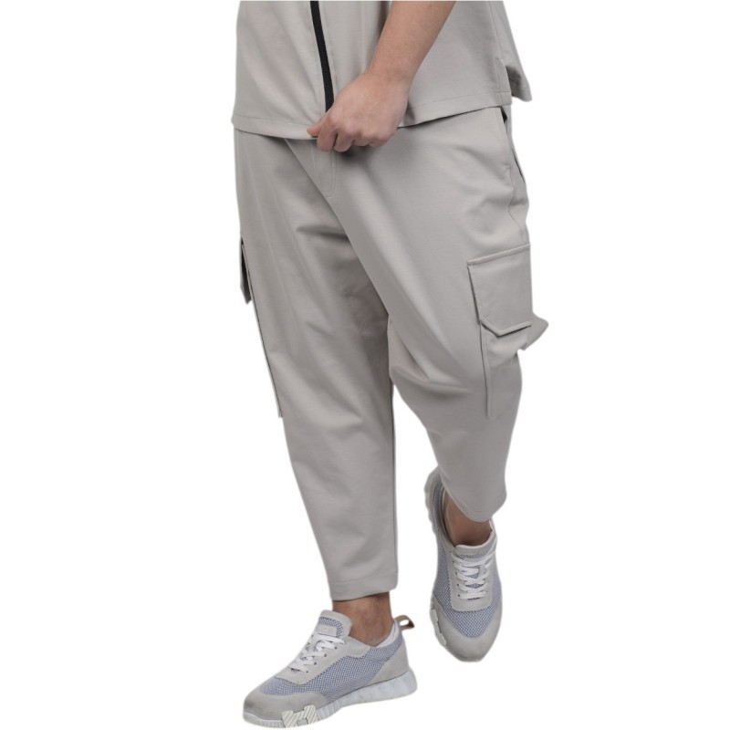 Twin Black Trousers Elastic Waist With Pockets-Stone Twin Black Trousers Elastic Waist With Pockets-Stone