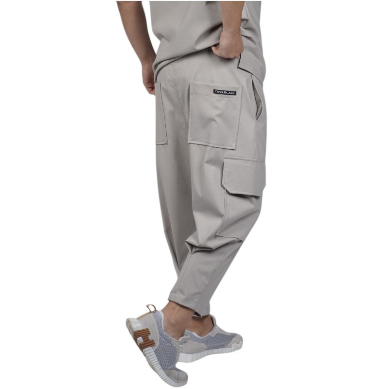 Twin Black Trousers Elastic Waist With Pockets-Stone Twin Black Trousers Elastic Waist With Pockets-Stone