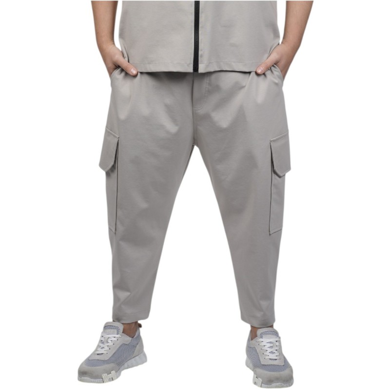 Twin Black Trousers Elastic Waist With Pockets-Stone Twin Black Trousers Elastic Waist With Pockets-Stone