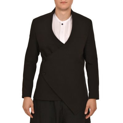 Twin Black Side Closure Modern Fit Blazer-Black