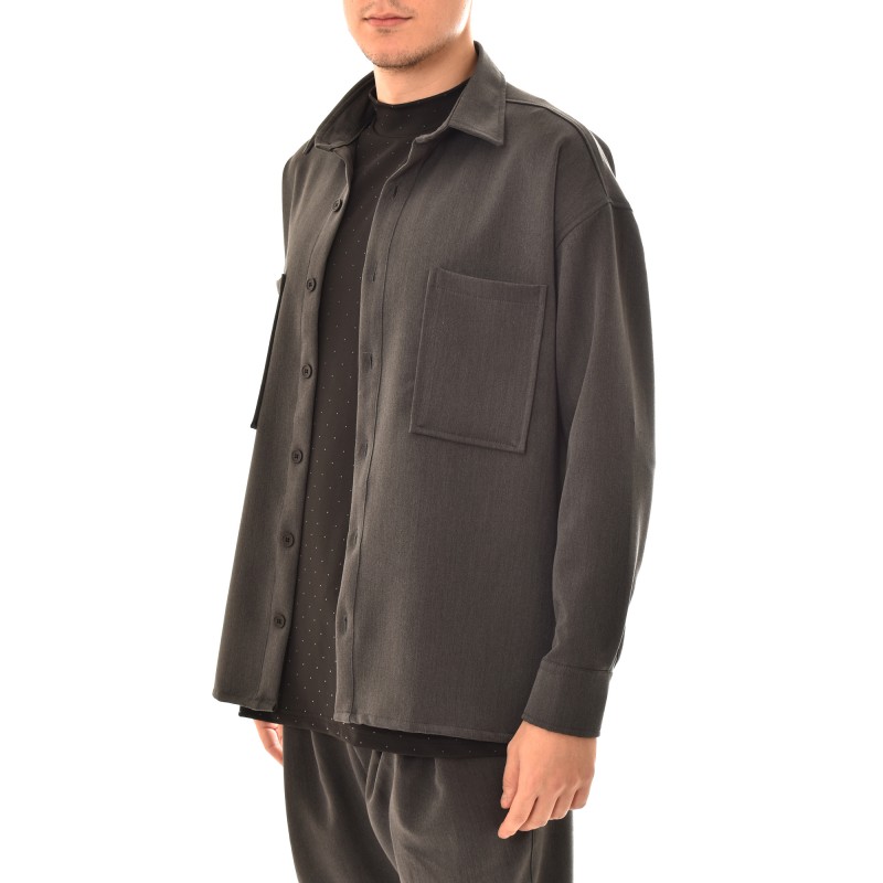 Twin Black Overshirt With Flap Pockets-Anthracite Twin Black Overshirt With Flap Pockets-Anthracite