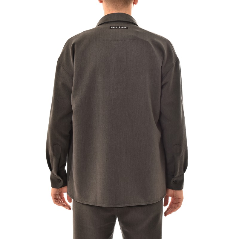 Twin Black Overshirt With Flap Pockets-Anthracite Twin Black Overshirt With Flap Pockets-Anthracite