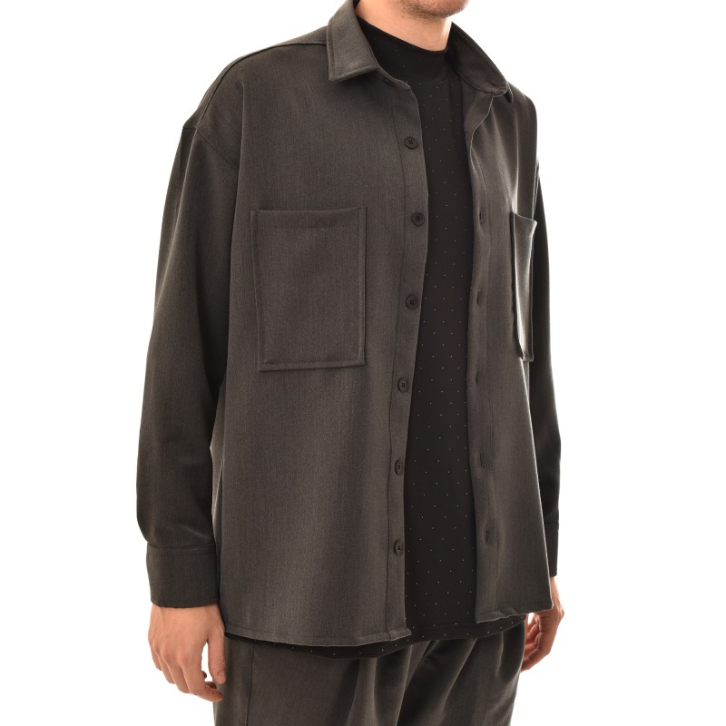 Twin Black Overshirt With Flap Pockets-Anthracite Twin Black Overshirt With Flap Pockets-Anthracite