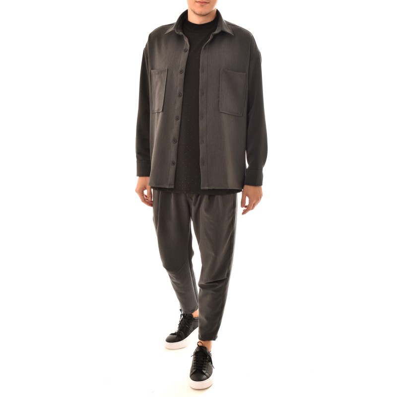 Twin Black Overshirt With Flap Pockets-Anthracite Twin Black Overshirt With Flap Pockets-Anthracite