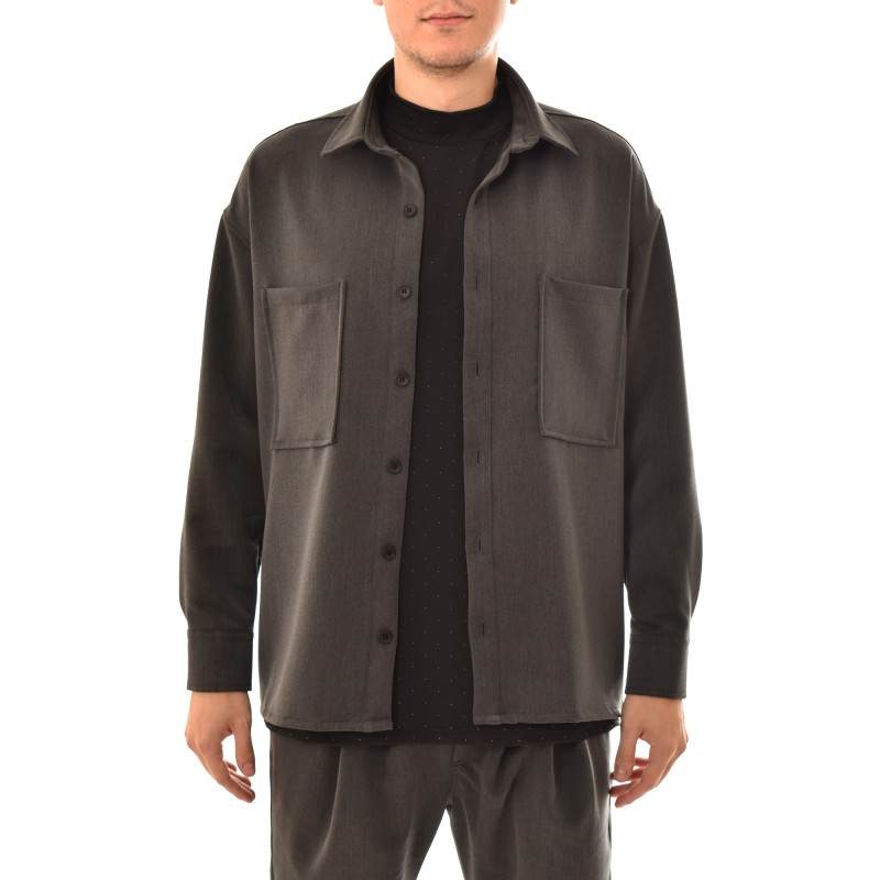 Twin Black Overshirt With Flap Pockets-Anthracite Twin Black Overshirt With Flap Pockets-Anthracite