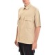 Twin Black Semi-Linen Overshirt With Flap Pockets-Beige Twin Black Semi-Linen Overshirt With Flap Pockets-Beige
