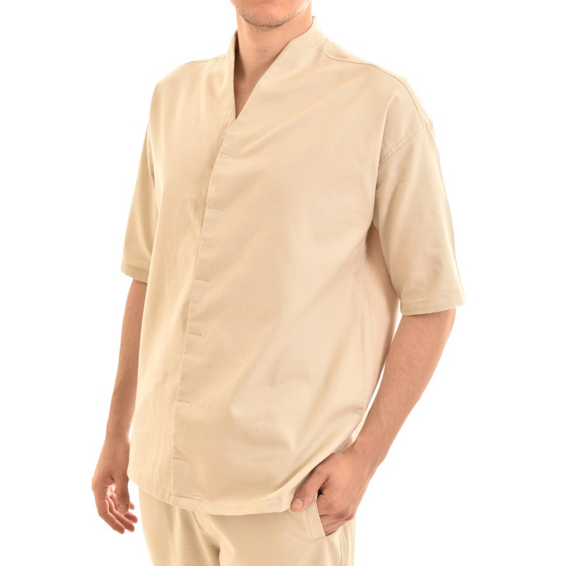 Twin Black V-Neck Micropattern Overshirt-Stone Twin Black V-Neck Micropattern Overshirt-Stone